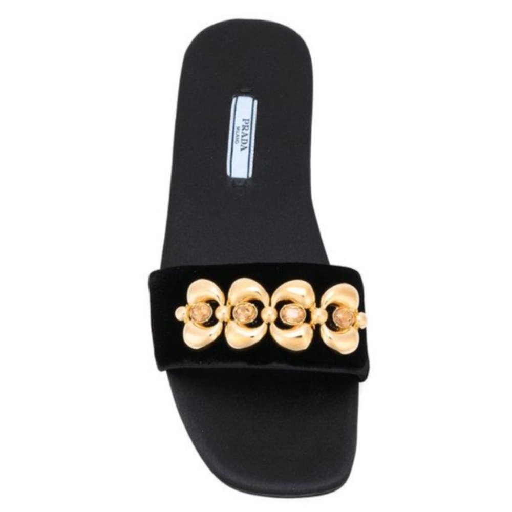 New PRADA Jeweled Velvet Sandals / Slides  $750 w/ Gold & Jewels